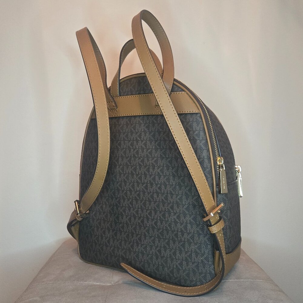 Michael Kors Brooklyn Medium Logo Backpack Purse Brown MK Monogram Leather - Picture 3 of 9